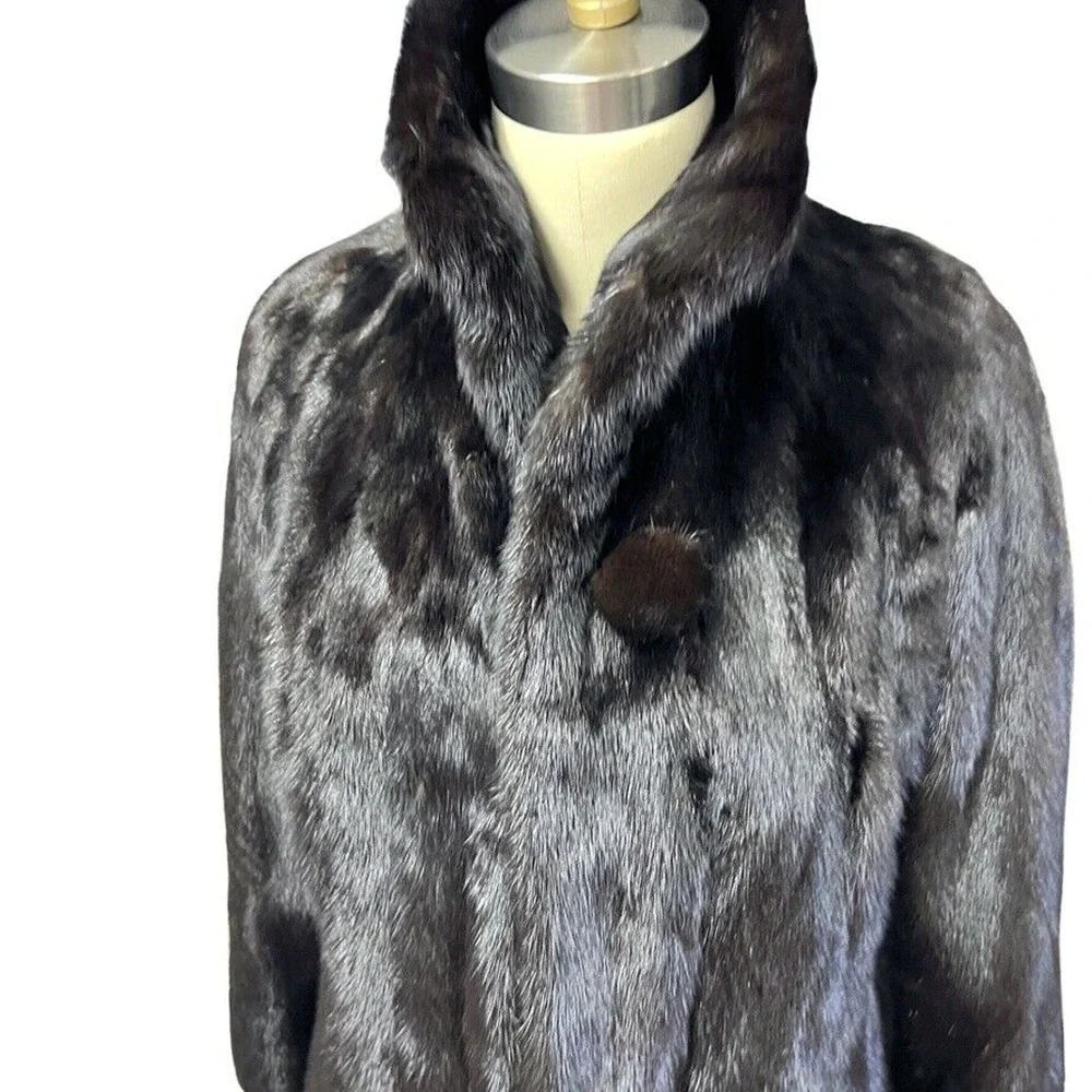 Mob wife Flemington Furs Mink Fur Ranch Natural Blk Mint Sz S/M Matching Hat vtg - Picture 11 of 16
